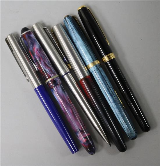 Six assorted pens including Burnham